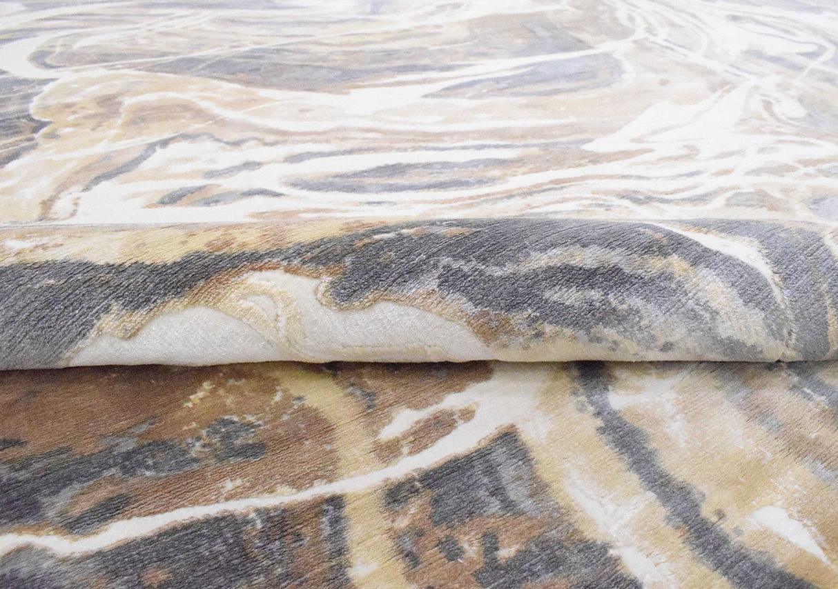 Modern Abstract Beige And Gray Hand Loom 8x10 Wool Rug