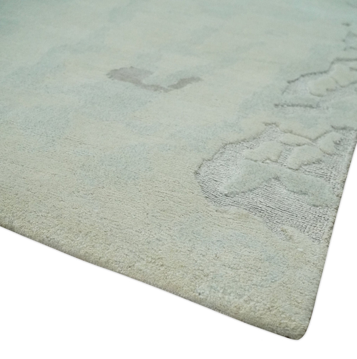 Modern Abstract Beige and Silver Hand loom 5x8 wool and Art Silk Area Rug-Area Rug-Parc Decor