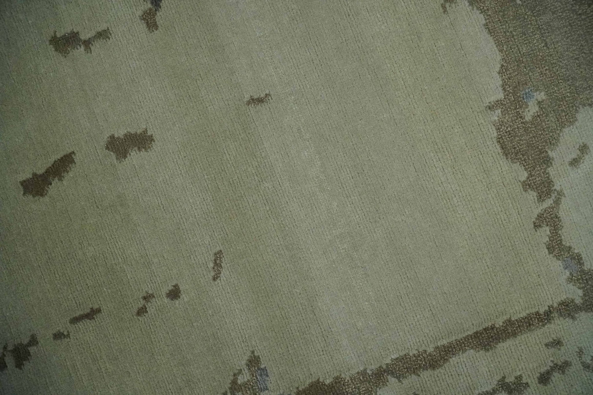 Modern abstract Beige, Olive and Gray 6x9 Hand Knotted Wool and Art Silk Area Rug-Area Rug-Parc Decor