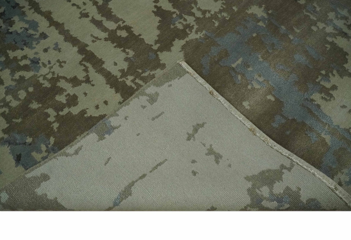Modern abstract Beige, Olive and Gray 6x9 Hand Knotted Wool and Art Silk Area Rug-Area Rug-Parc Decor