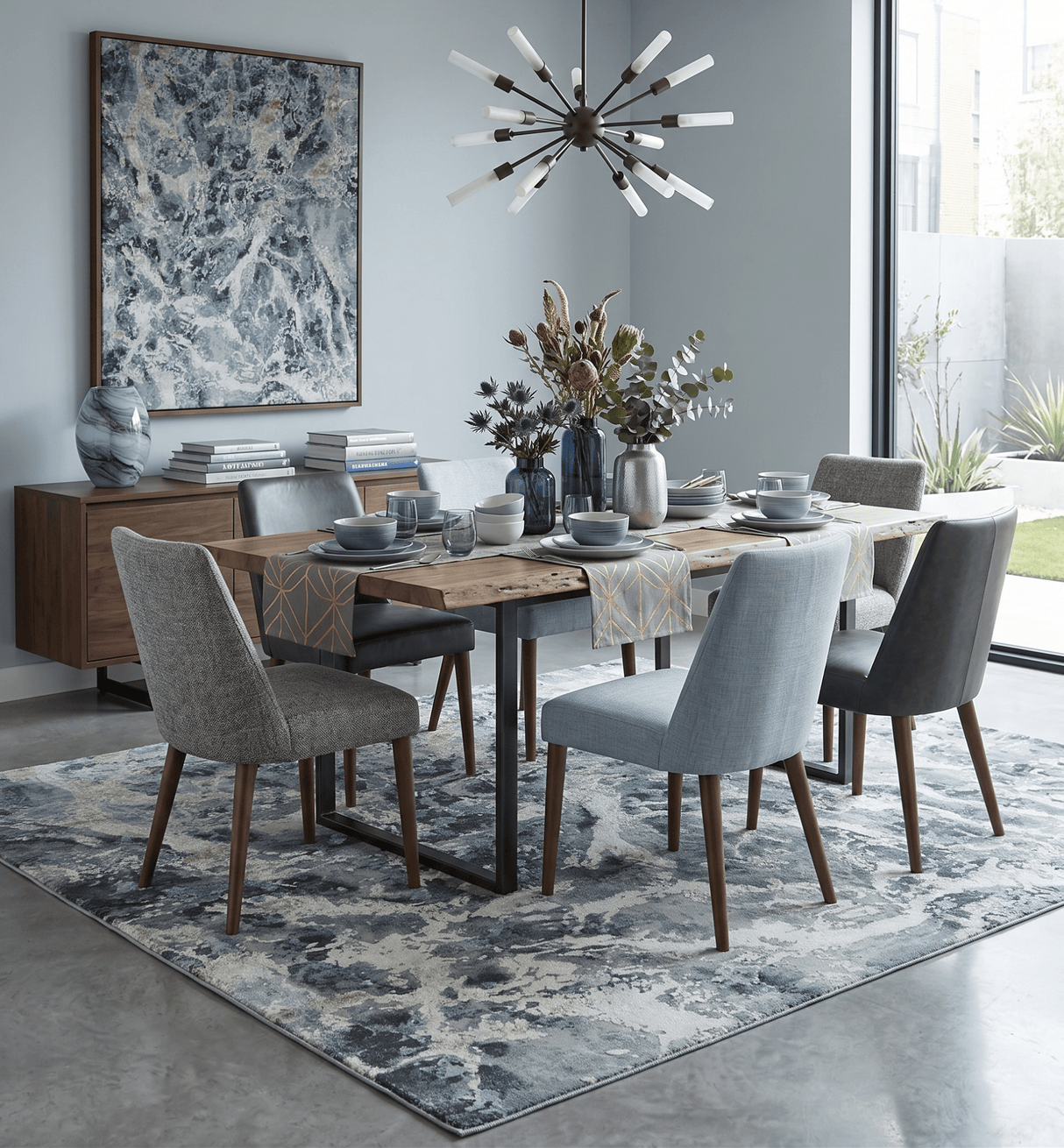 Modern Abstract Blue and Beige Hand Knotted 8x10 Bamboo Silk Rug
