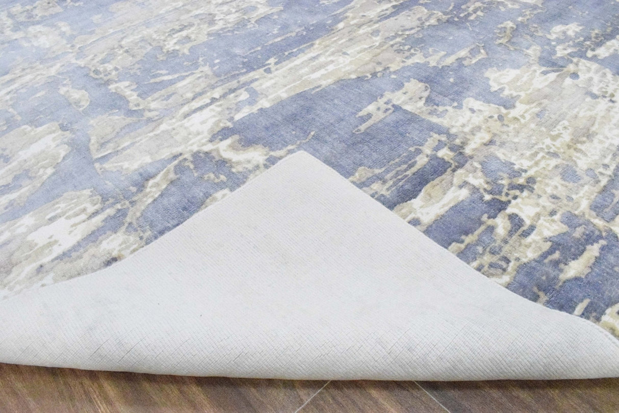 Modern Abstract Blue And Beige Hand loom 8x10 Viscose Area Rug