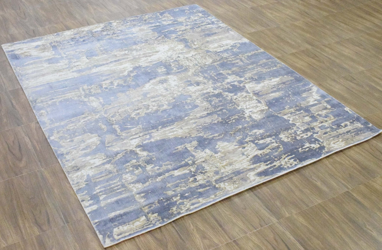 Modern Abstract Blue And Beige Hand loom 8x10 Viscose Area Rug