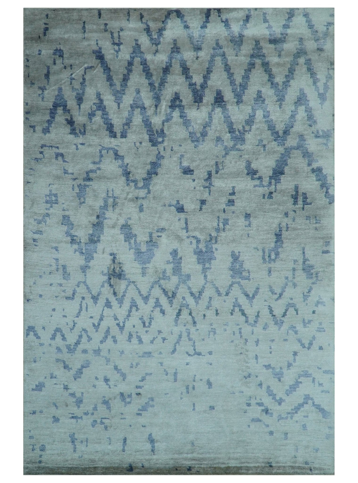 Modern Abstract Blue And Gray Hand Knotted 6x9 Bamboo Silk Area Rug