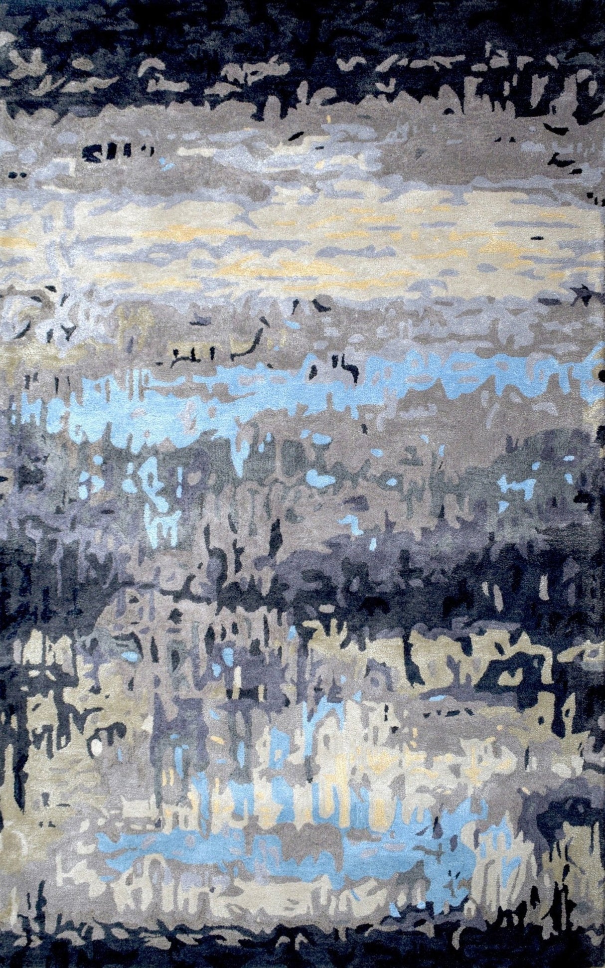 Modern Abstract Blue and Gray Hand Tufted Wool 5x8 Area Rug