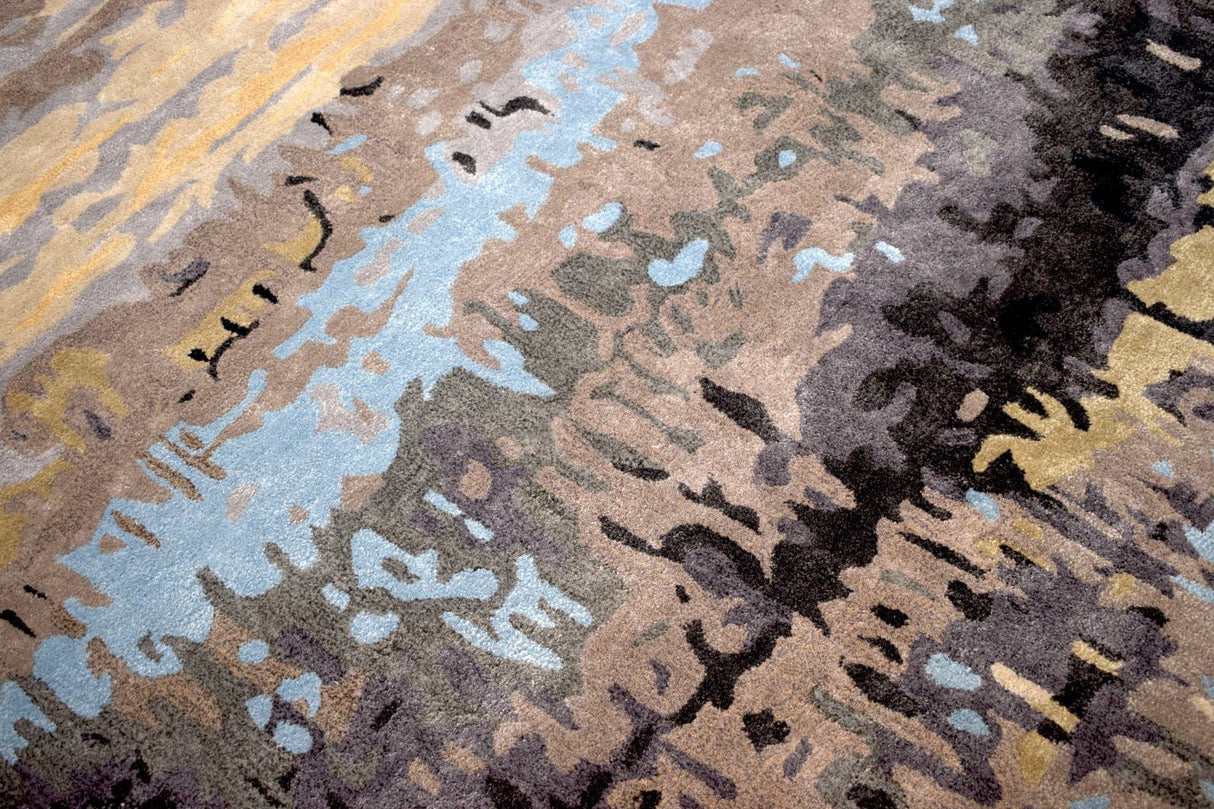 Modern Abstract Blue and Gray Hand Tufted Wool 5x8 Area Rug