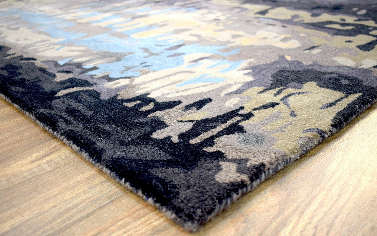 Modern Abstract Blue and Gray Hand Tufted Wool 5x8 Area Rug