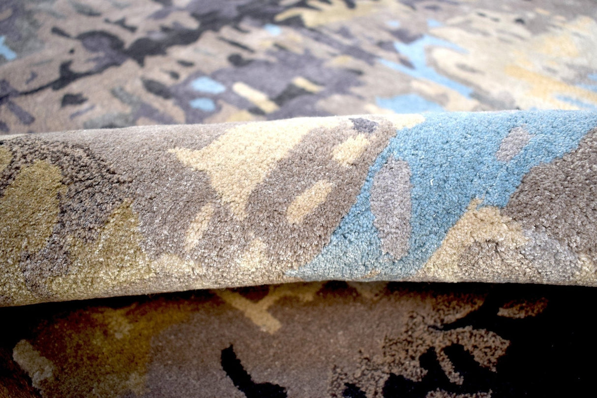 Modern Abstract Blue and Gray Hand Tufted Wool 5x8 Area Rug