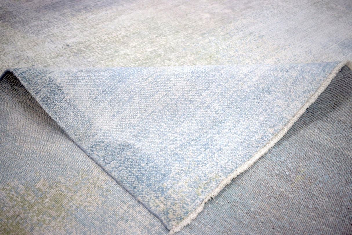 Modern Abstract Blue And Ivory Hand Knotted Bamboo Silk Area Rug