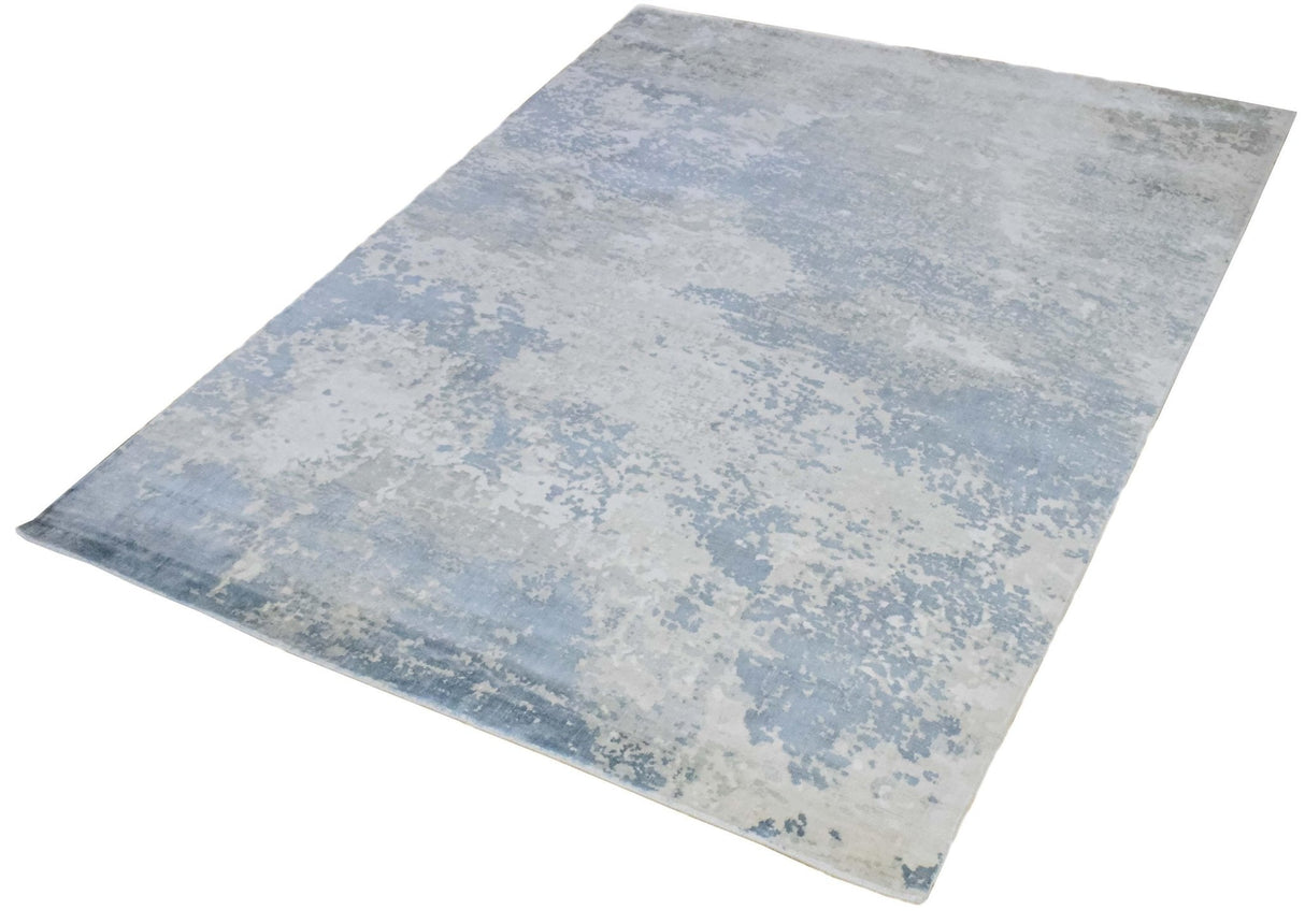 Modern Abstract Blue and Ivory Hand Loom 8x10 Viscose Area Rug