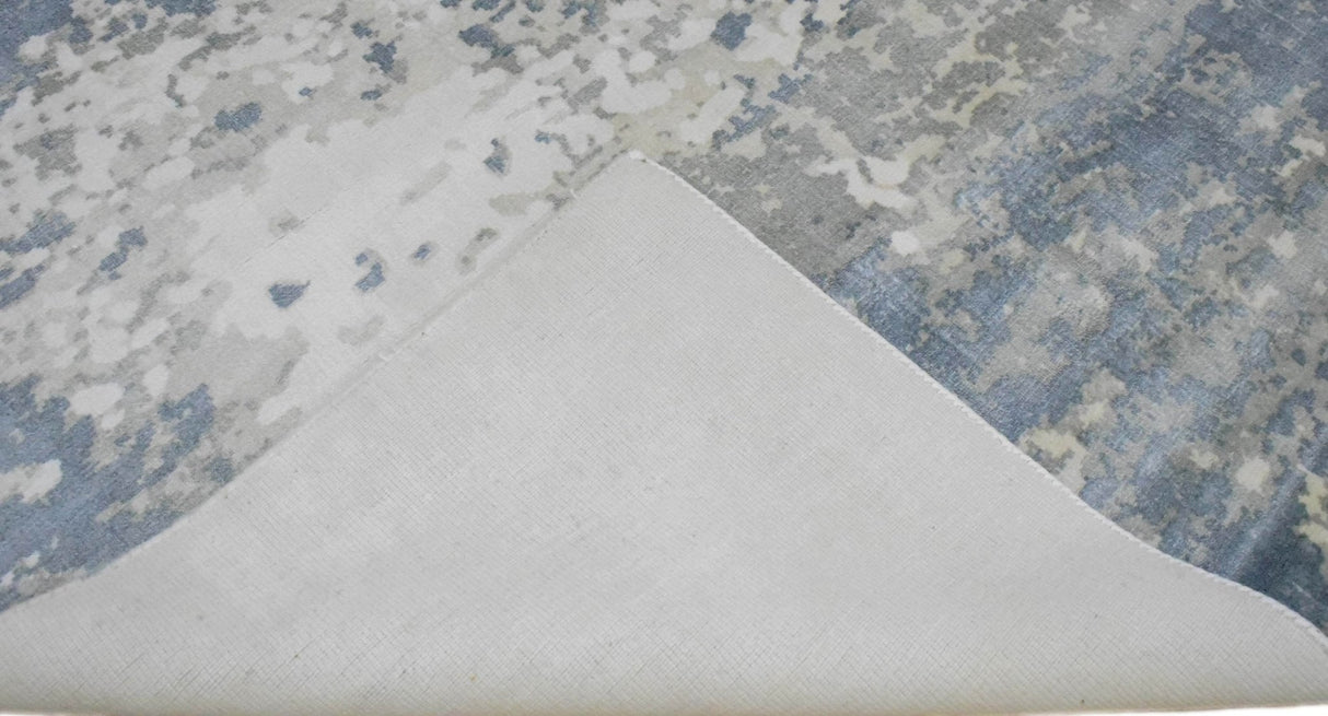 Modern Abstract Blue and Ivory Hand Loom 8x10 Viscose Area Rug