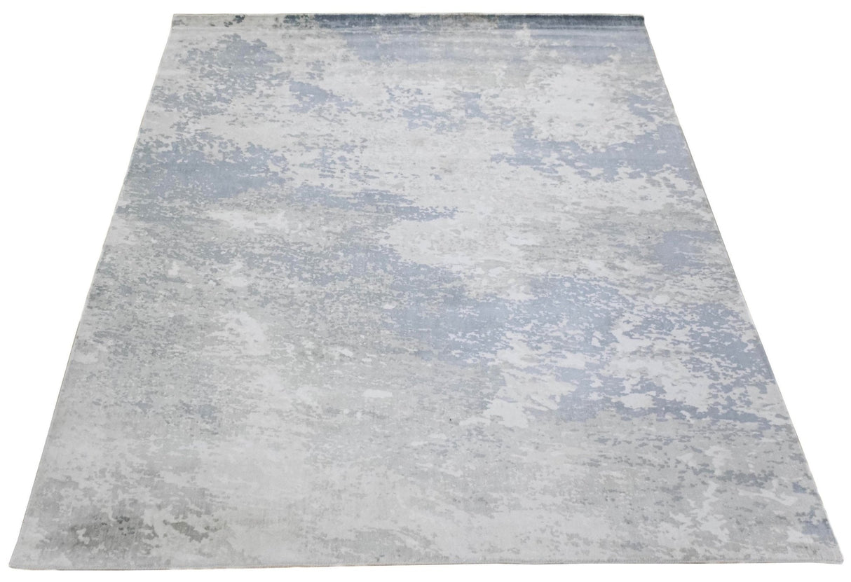 Modern Abstract Blue and Ivory Hand Loom 8x10 Viscose Area Rug