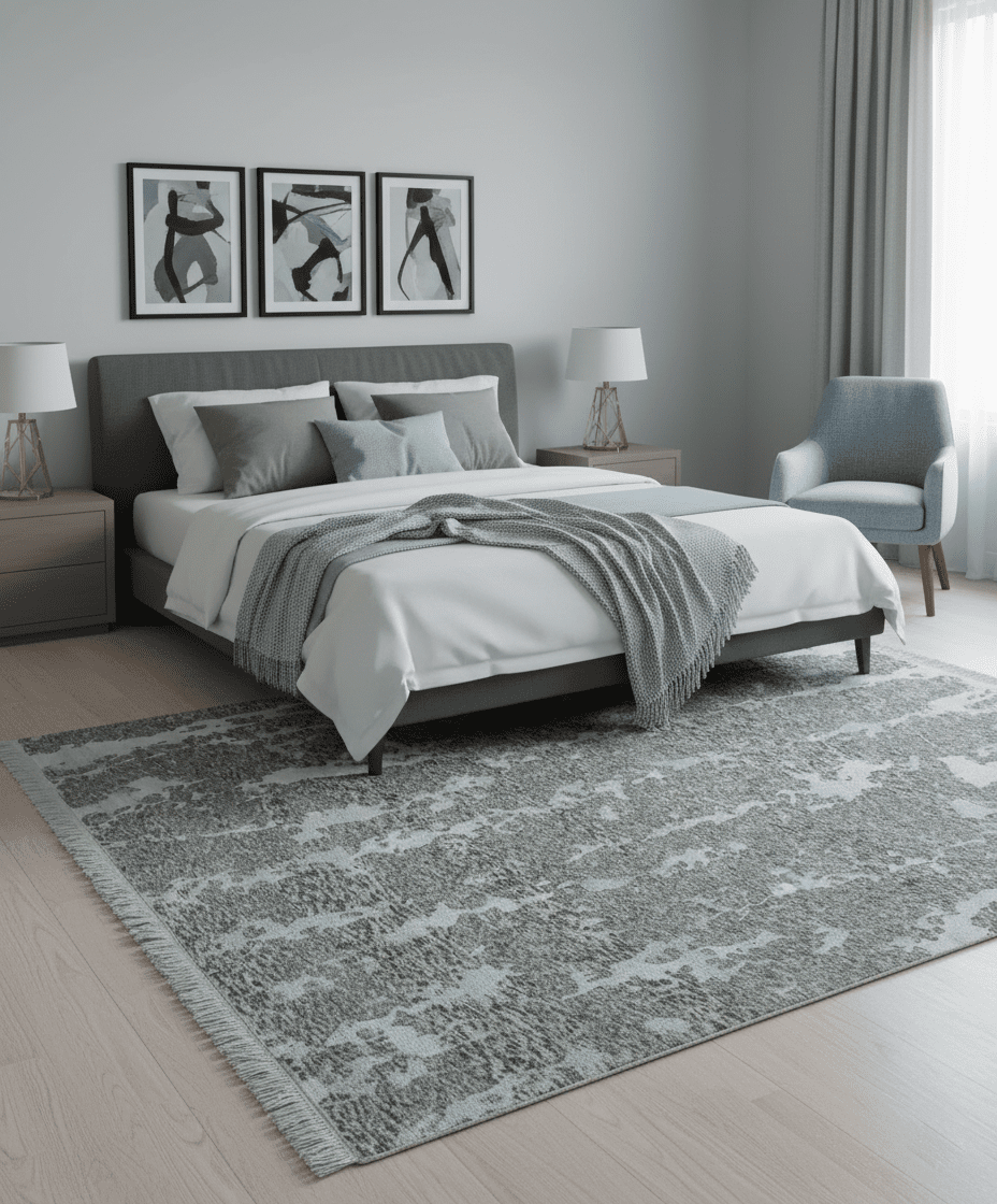 Modern Abstract Charcoal, Beige and Silver Hand Knotted 5.6x8 wool and Bamboo Silk area Rug