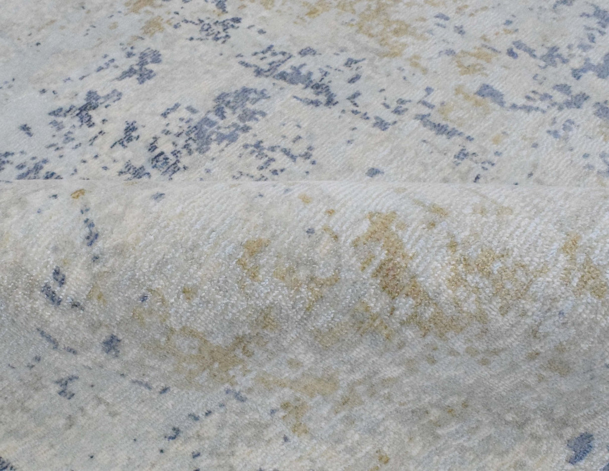 Modern Abstract Design Blue and Ivory Hand Loomed Art Silk Area Rug-Area Rug-Parc Decor