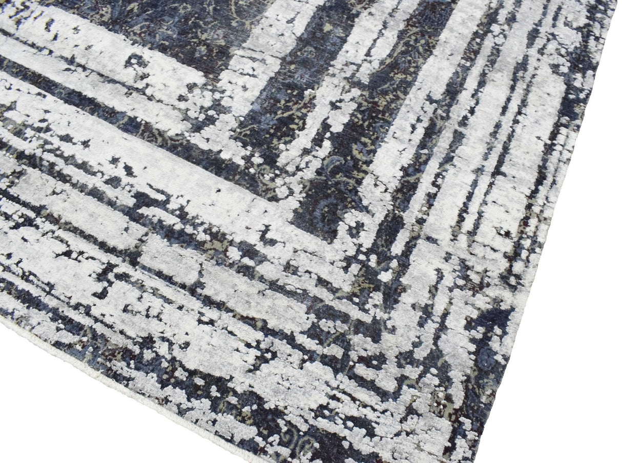 Modern Abstract Design Blue Hand Knotted 8x10 Wool Area Rug