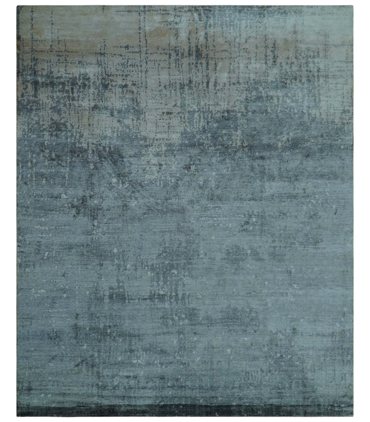 Modern Abstract Design Gray And Silver 9x11 Hand Knotted Bamboo Silk Area Rug