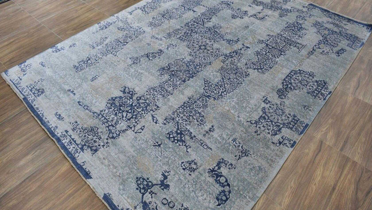 Modern Abstract Design Gray Wool And Bamboo Silk 8x10 Area Rug