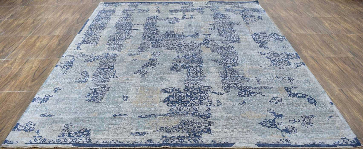 Modern Abstract Design Gray Wool And Bamboo Silk 8x10 Area Rug