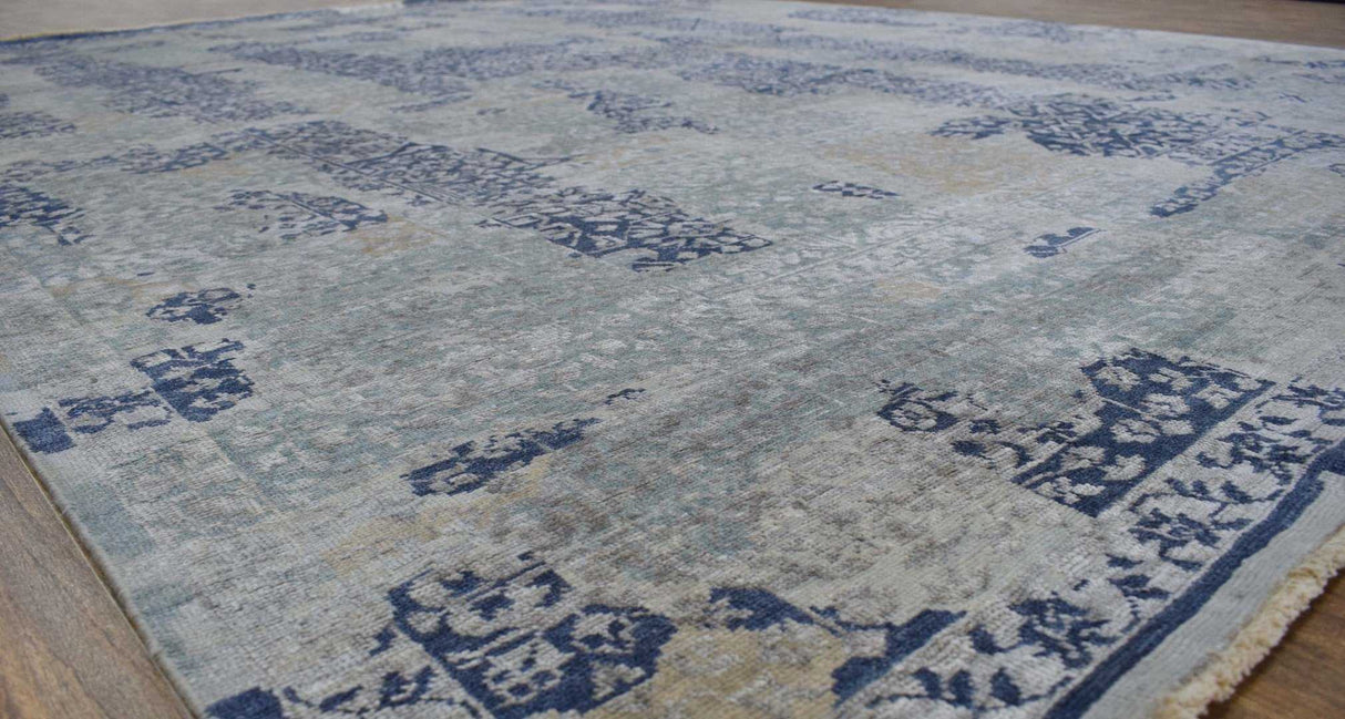 Modern Abstract Design Gray Wool And Bamboo Silk 8x10 Area Rug