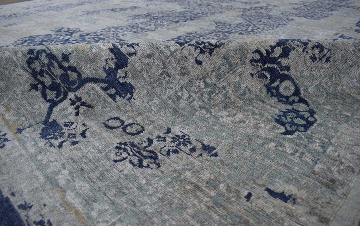 Modern Abstract Design Gray Wool And Bamboo Silk 8x10 Area Rug