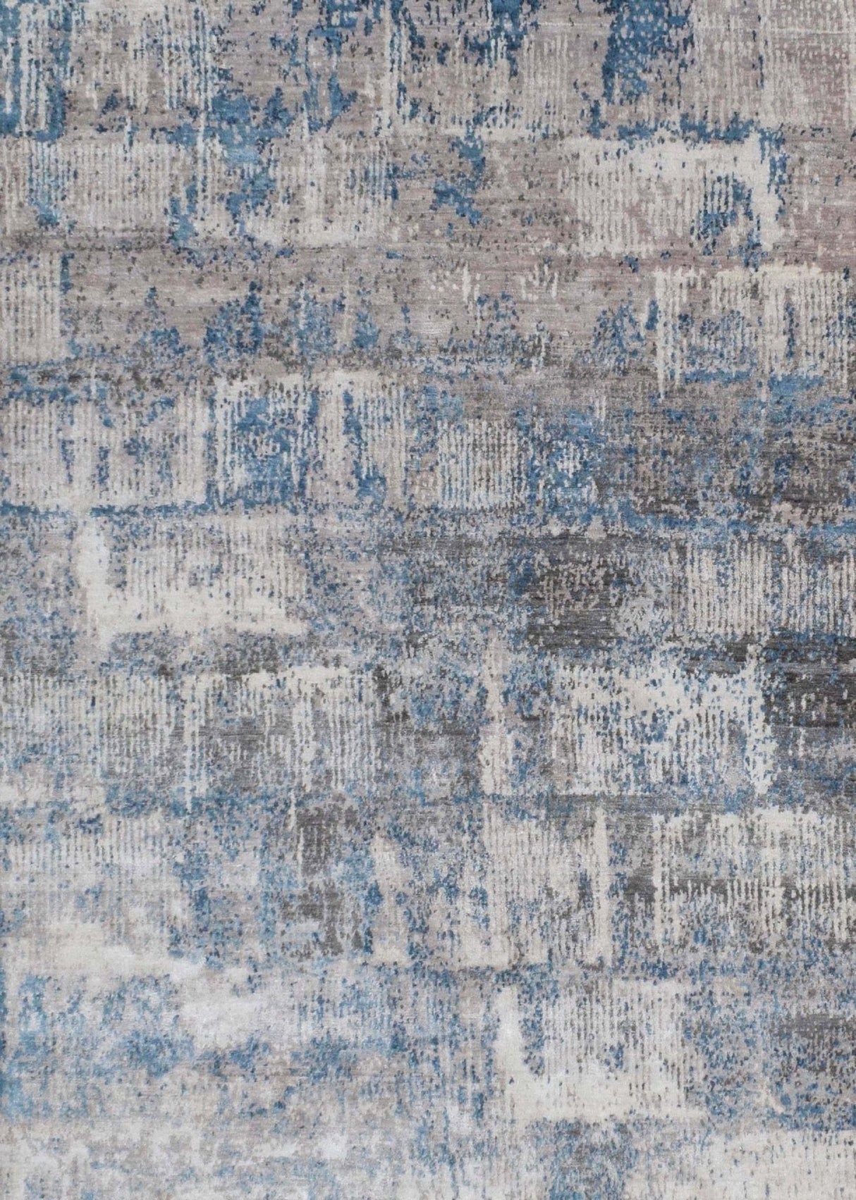 Modern Abstract Gray and Blue Bamboo Silk Hand Knotted 8x10 Area Rug