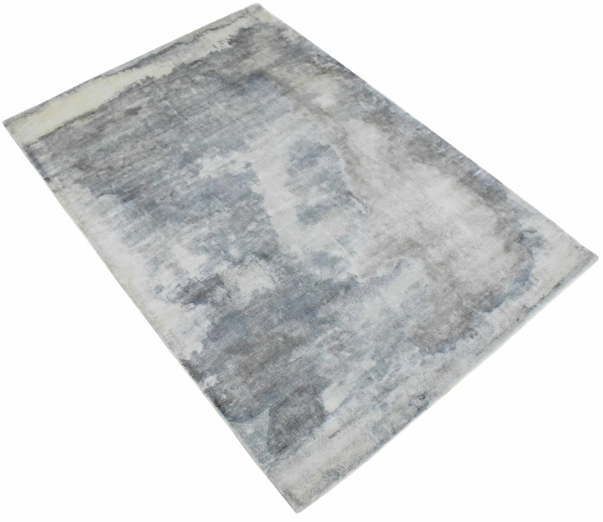 Modern Abstract Gray and Ivory Hand Loom Viscose 5x8 Area Rug