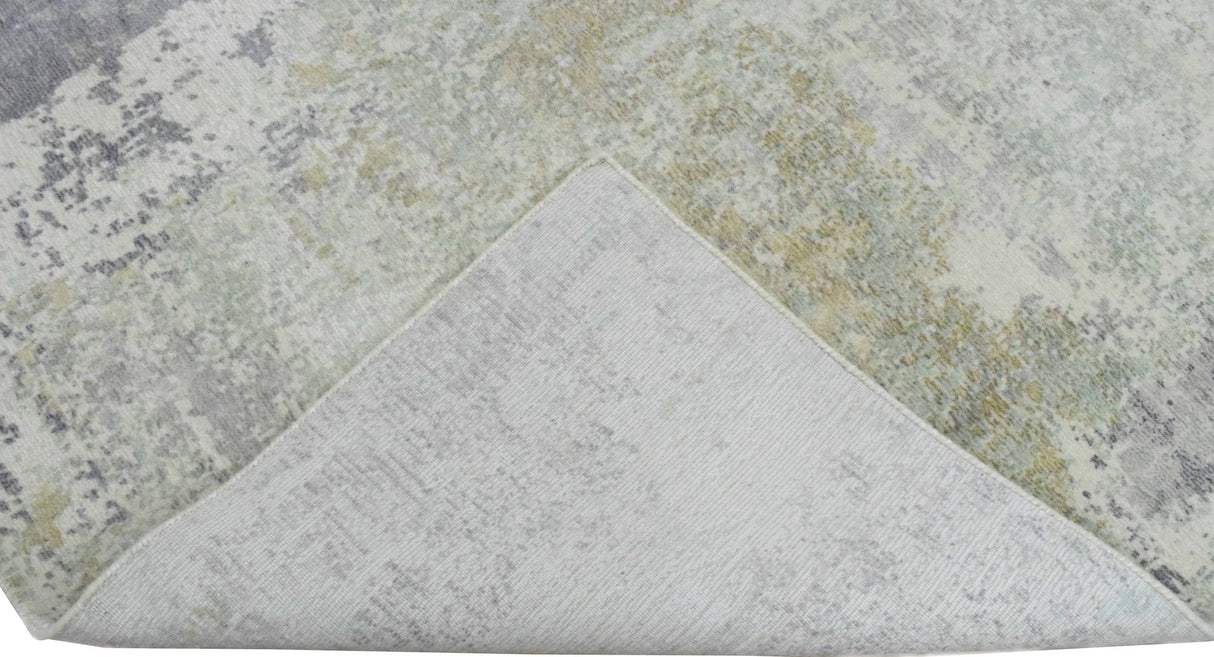 Modern Abstract Gray and Ivory Hand Loom Viscose 8x10 Area Rug