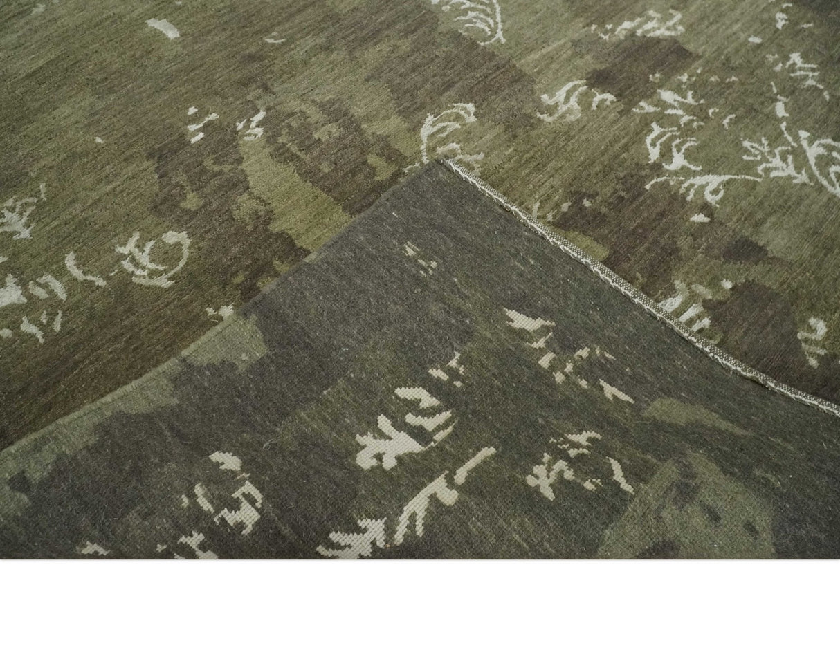 Modern Abstract Green and Silver Hand loom wool and Art Silk Area Rug-Area Rug-Parc Decor