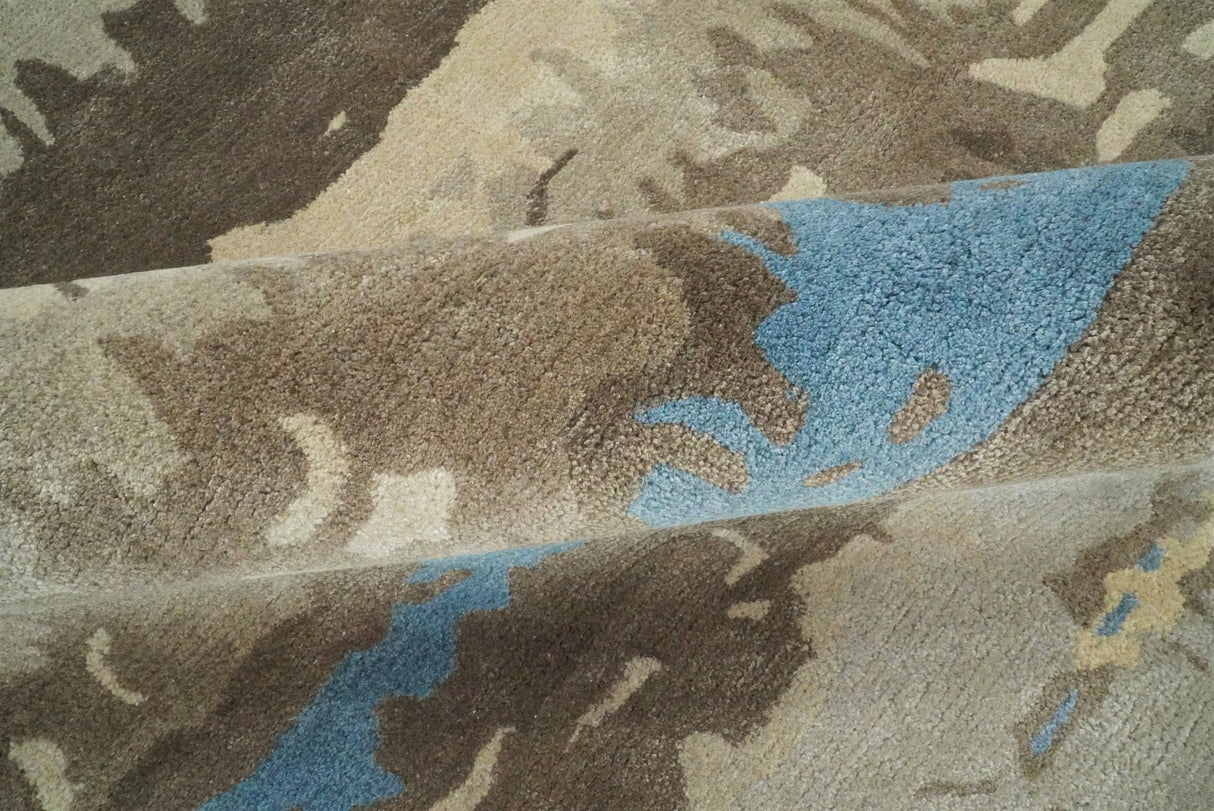 Modern Abstract Hand Tufted brown and Blue fine Wool art silk 5x8 Area Rug