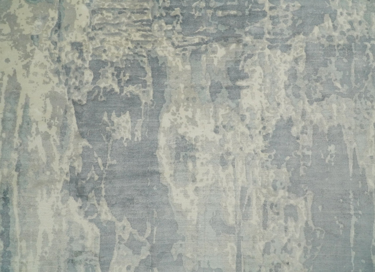 Modern Abstract Handmade 8x10 Beige and Gray Bamboo Silk Area Rug