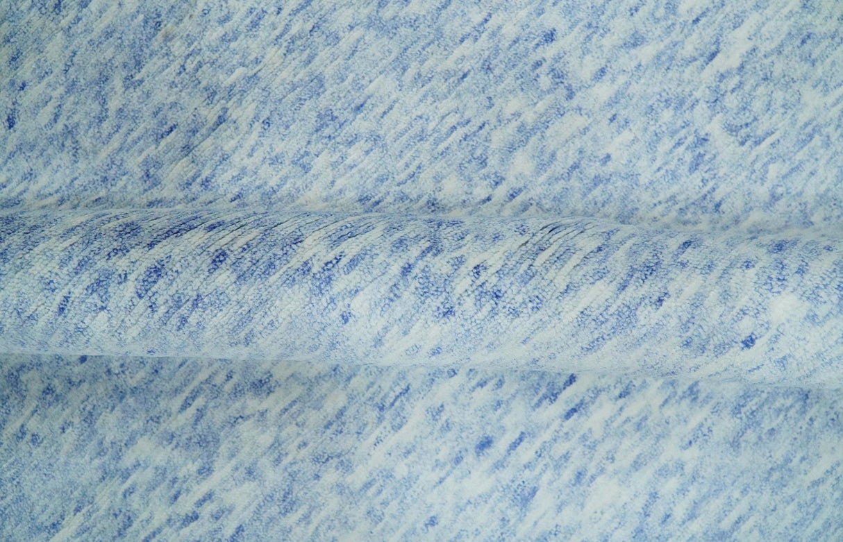Modern Abstract Ivory and Blue 5.6x8 Hand Knotted Bamboo Silk Area Rug