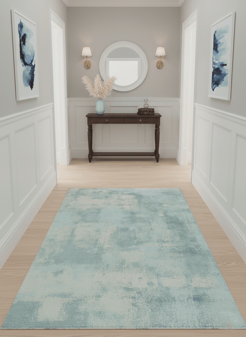 Modern Abstract Light Blue, Beige and Gray Hand loom 5x8 wool and Viscose Area Rug