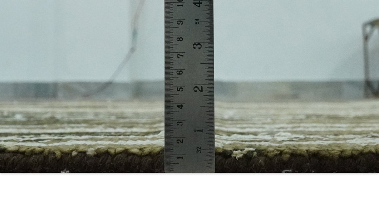 Modern Abstract Olive, ivory and Green Hand Knotted 5x8 wool and Art Silk Area Rug-Area Rug-Parc Decor