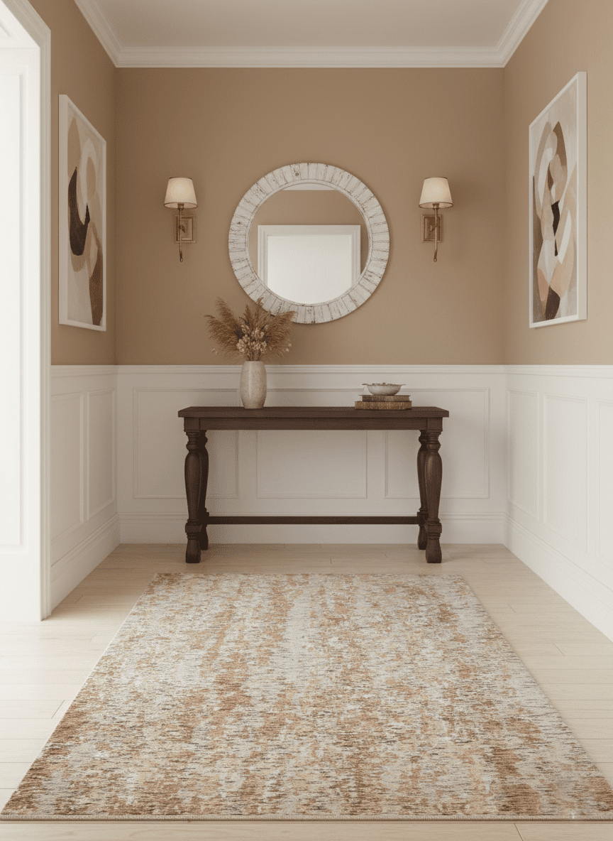 Modern Abstract Peach, Ivory, Gold and Charcoal Hand loom 5x8 Wool and Viscose Area Rug