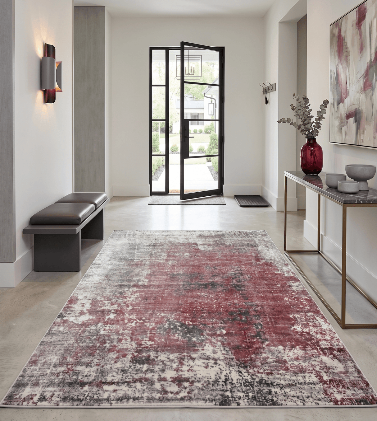 Modern Abstract Pink And Ivory Hand Loom Viscose 6x8 Area Rug