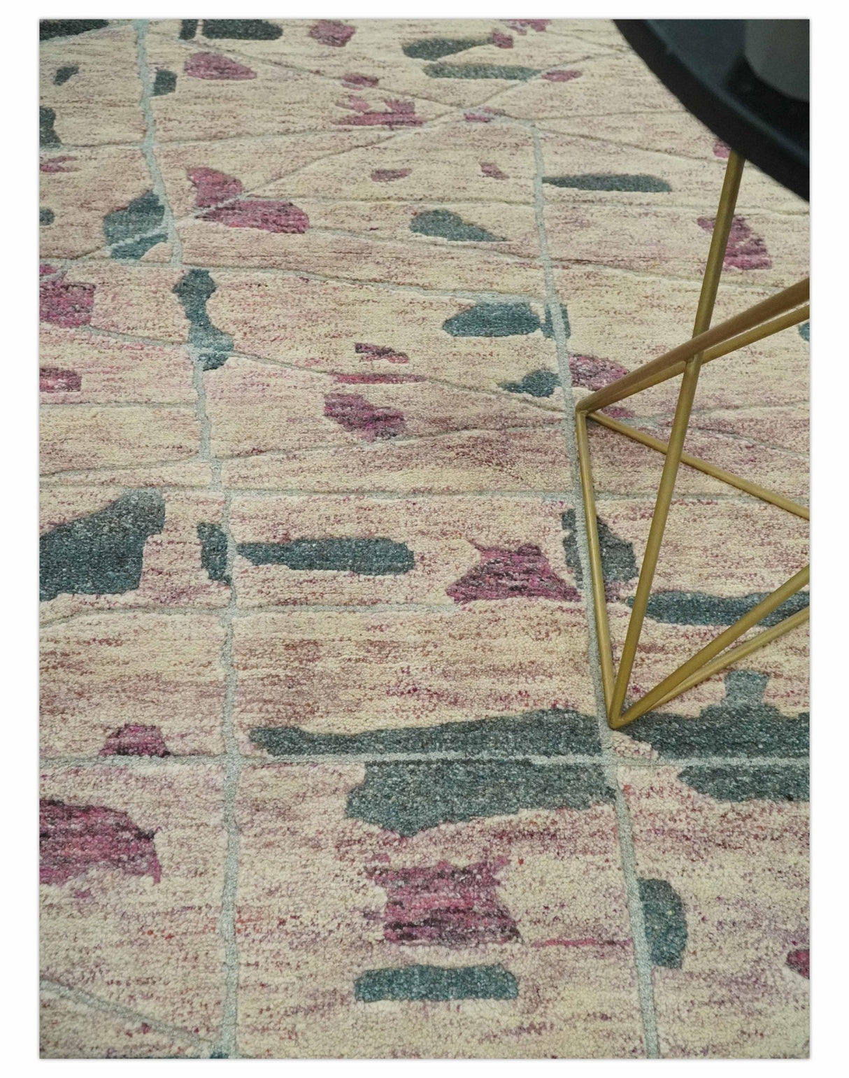 Modern Abstract Pink, Purple, Beige and Green Hand Knotted 5x8 wool Area Rug