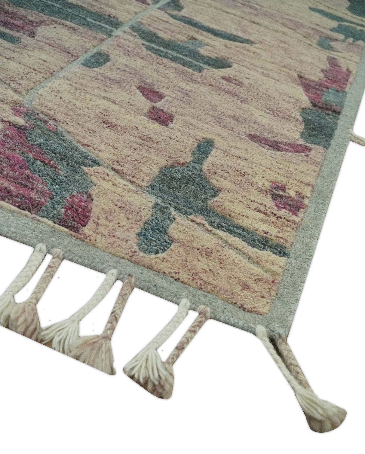 Modern Abstract Pink, Purple, Beige and Green Hand Knotted 5x8 wool Area Rug