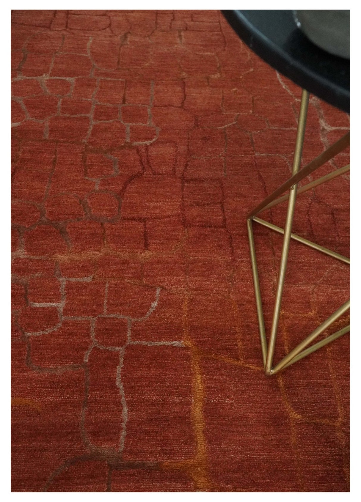 Modern Abstract Rust 5x7 Handloom wool and Art Silk Area Rug-Area Rug-Parc Decor