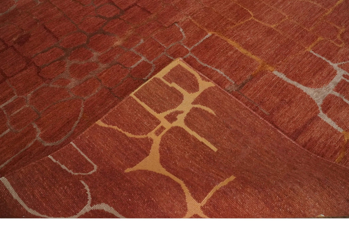 Modern Abstract Rust 5x7 Handloom wool and Art Silk Area Rug-Area Rug-Parc Decor