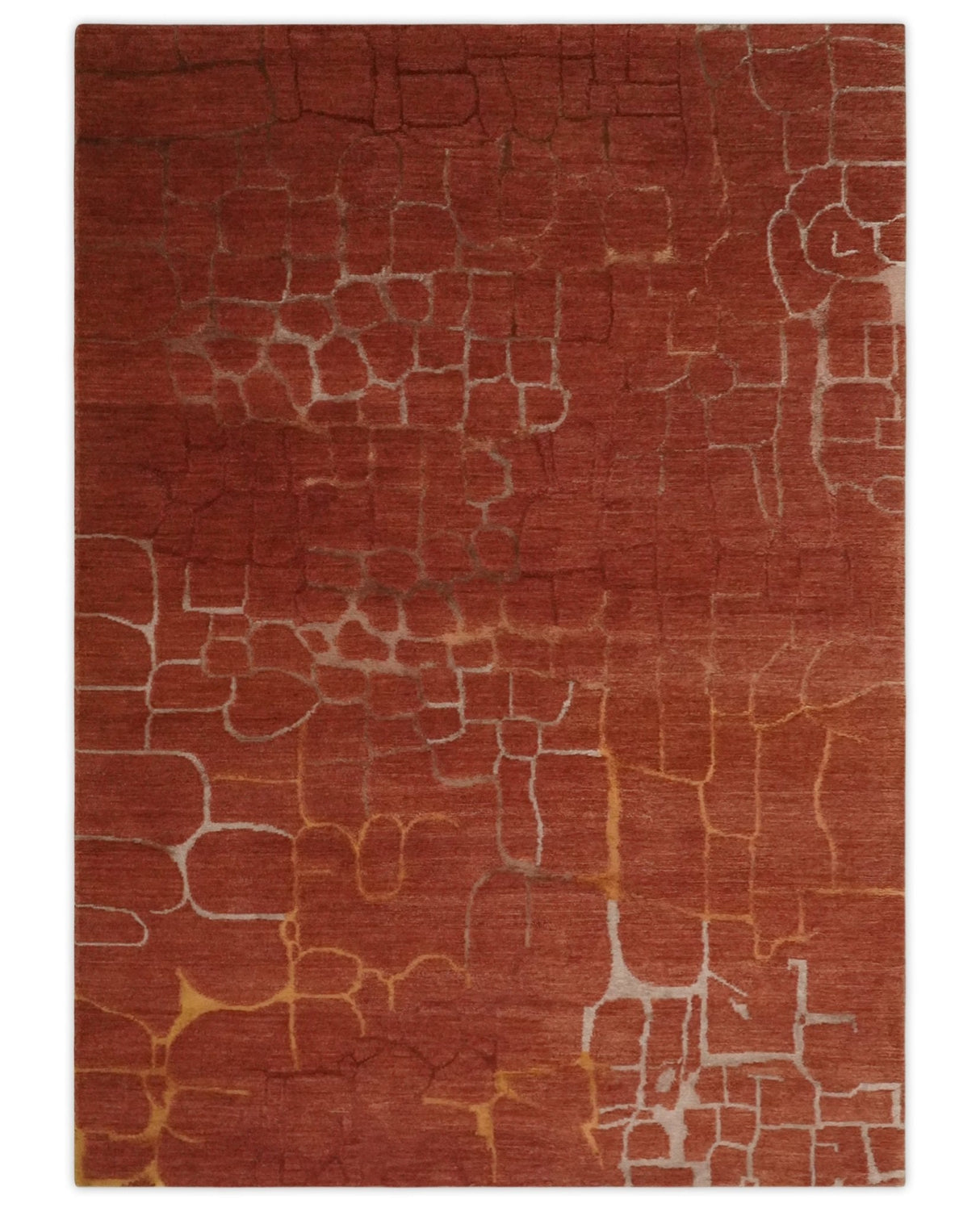 Modern Abstract Rust 5x7 Handloom wool and Art Silk Area Rug-Area Rug-Parc Decor