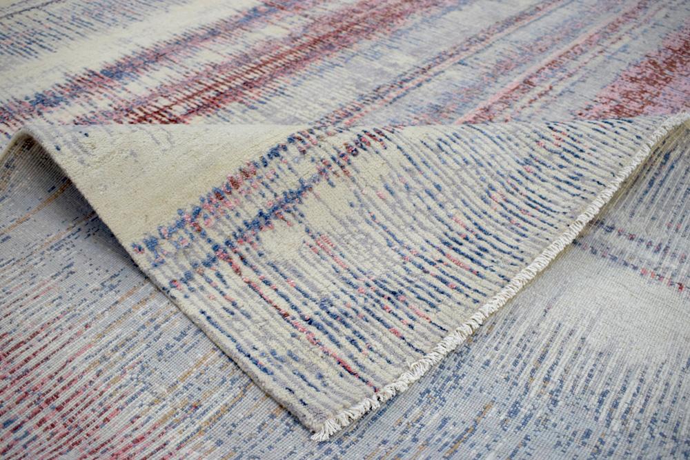 Modern Abstract Rust And Blue Hand Knotted Bamboo Silk 8x10 Area Rug