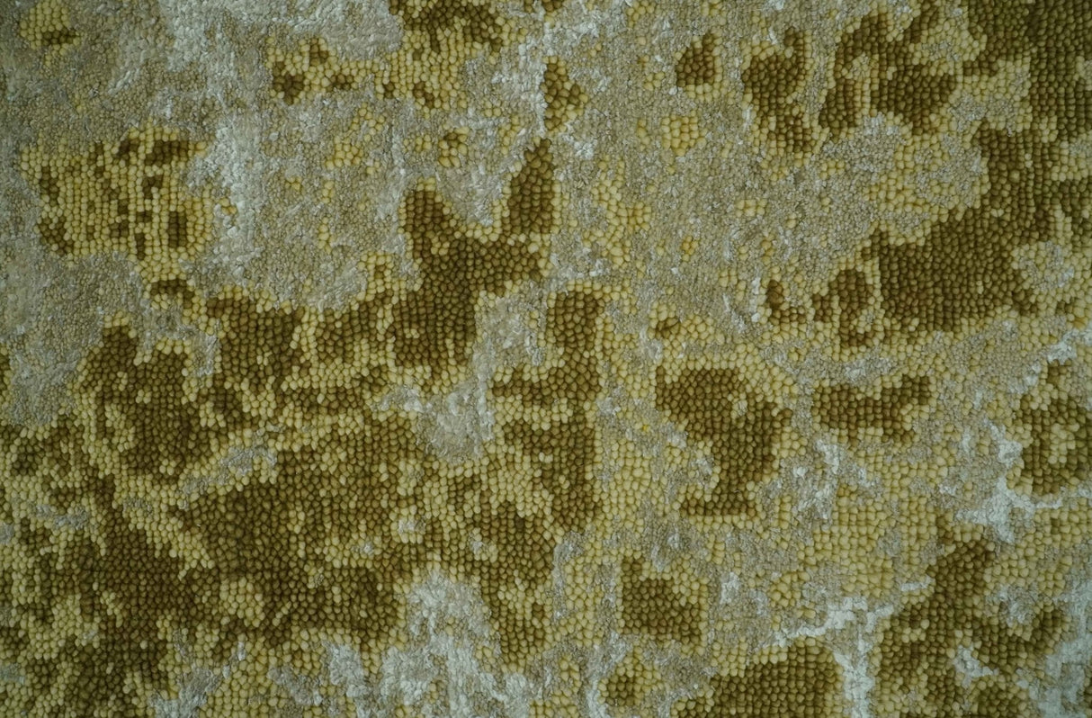 Modern Abstract Shades of Olive and Silver 5x8 Hand knotted wool and art silk area rug-Area Rug-Parc Decor