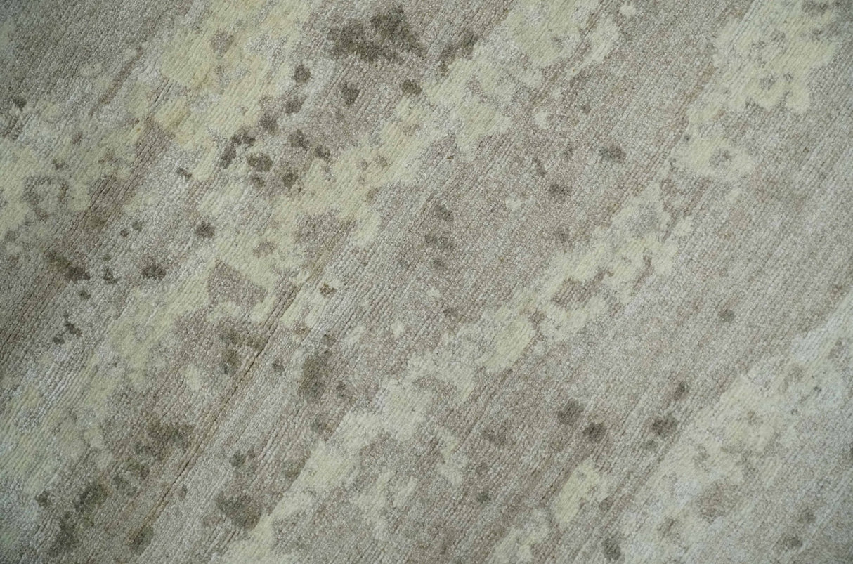 Modern Abstract Silver and Beige Hand knotted 6x9 Art Silk Area Rug-Area Rug-Parc Decor