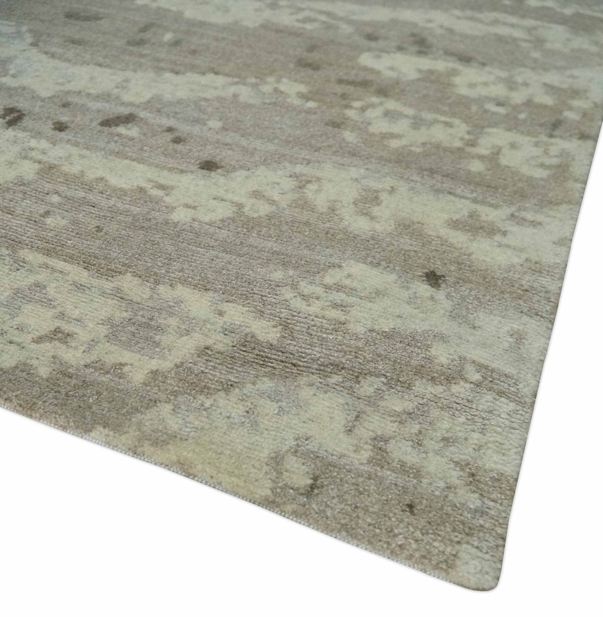 Modern Abstract Silver and Beige Hand knotted 6x9 Art Silk Area Rug-Area Rug-Parc Decor