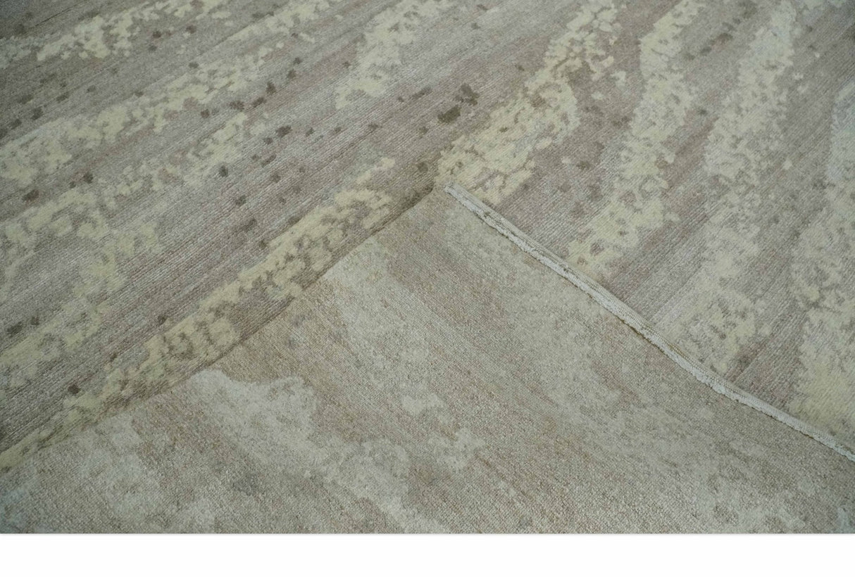Modern Abstract Silver and Beige Hand knotted 6x9 Art Silk Area Rug-Area Rug-Parc Decor
