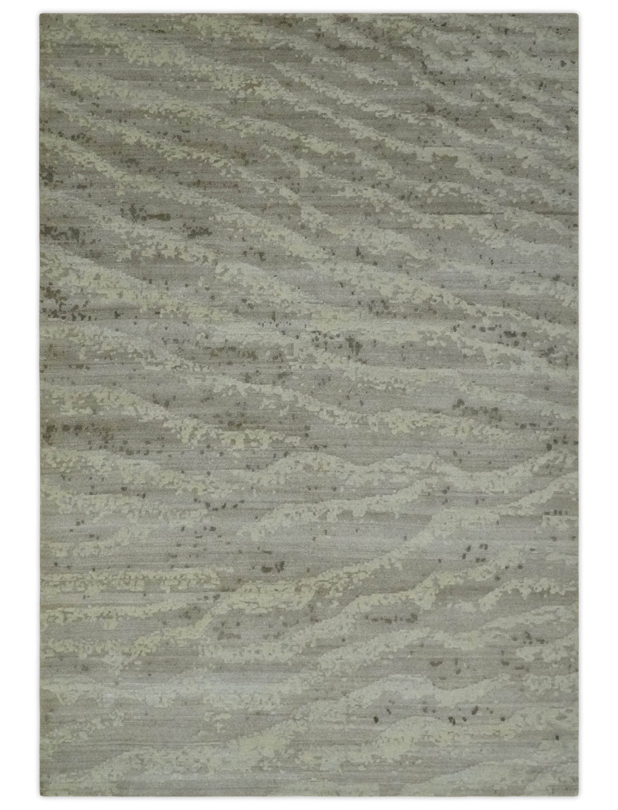 Modern Abstract Silver and Beige Hand knotted 6x9 Art Silk Area Rug-Area Rug-Parc Decor
