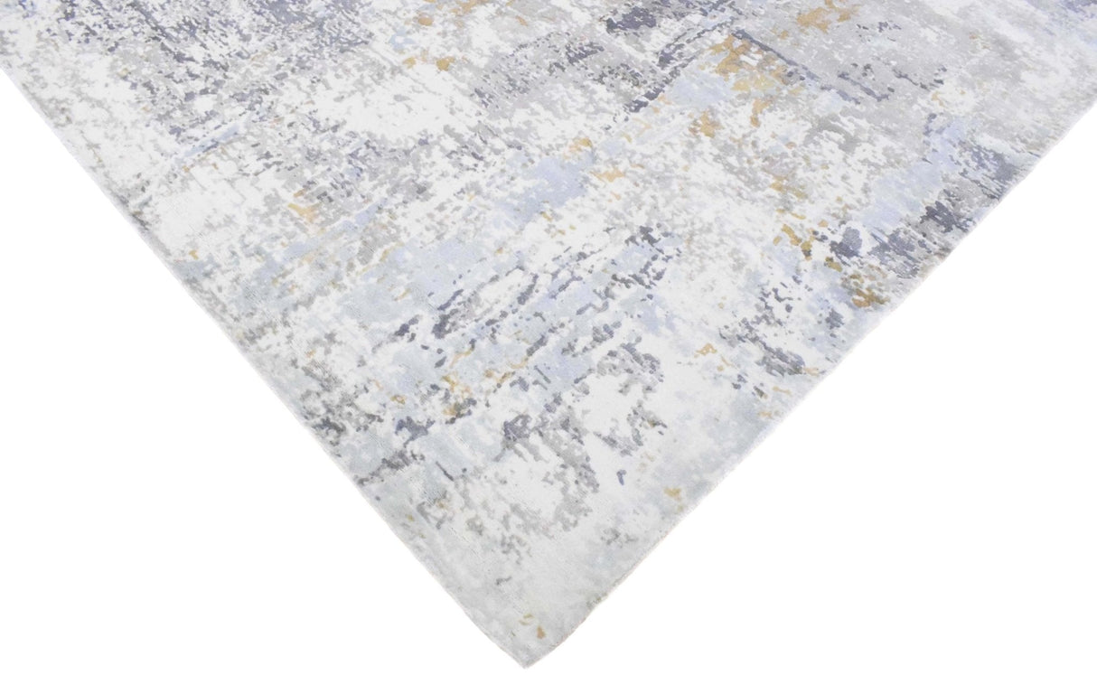 Modern Abstract Silver And Blue Hand Loom Viscose Area Rug