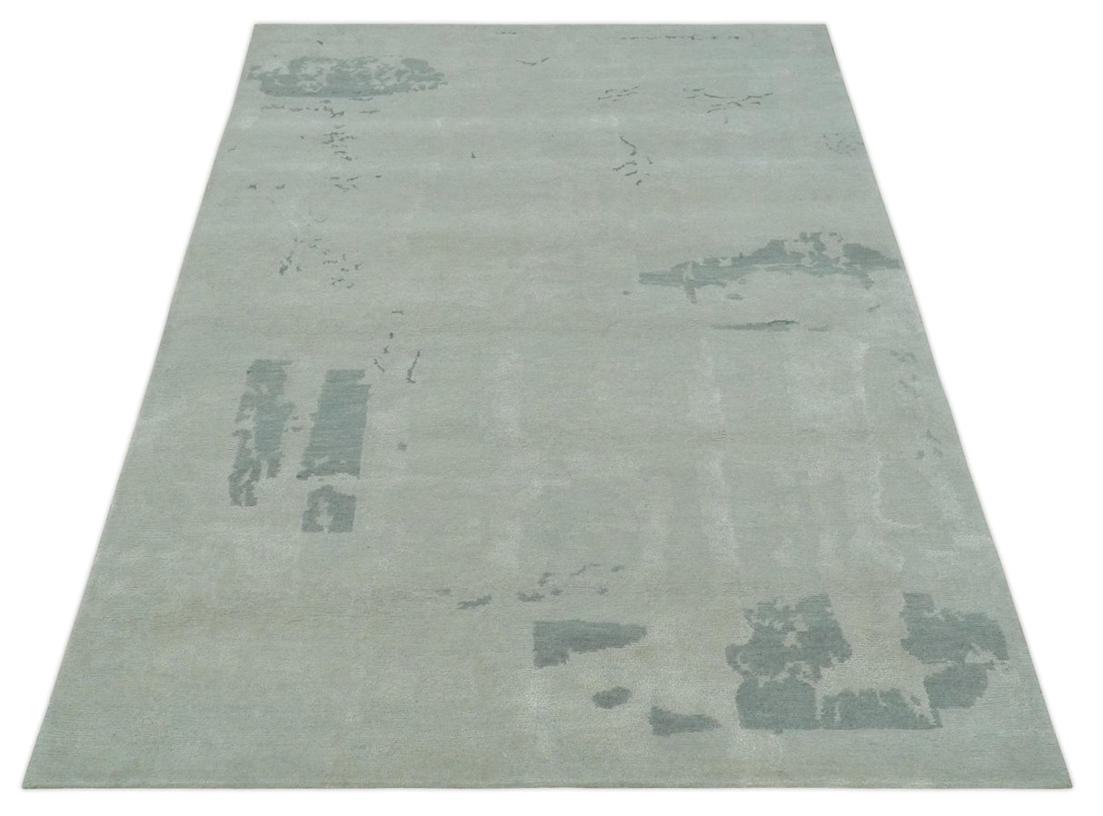 Modern Abstract Silver And Gray Hand knotted Art Silk Area Rug-Area Rug-Parc Decor