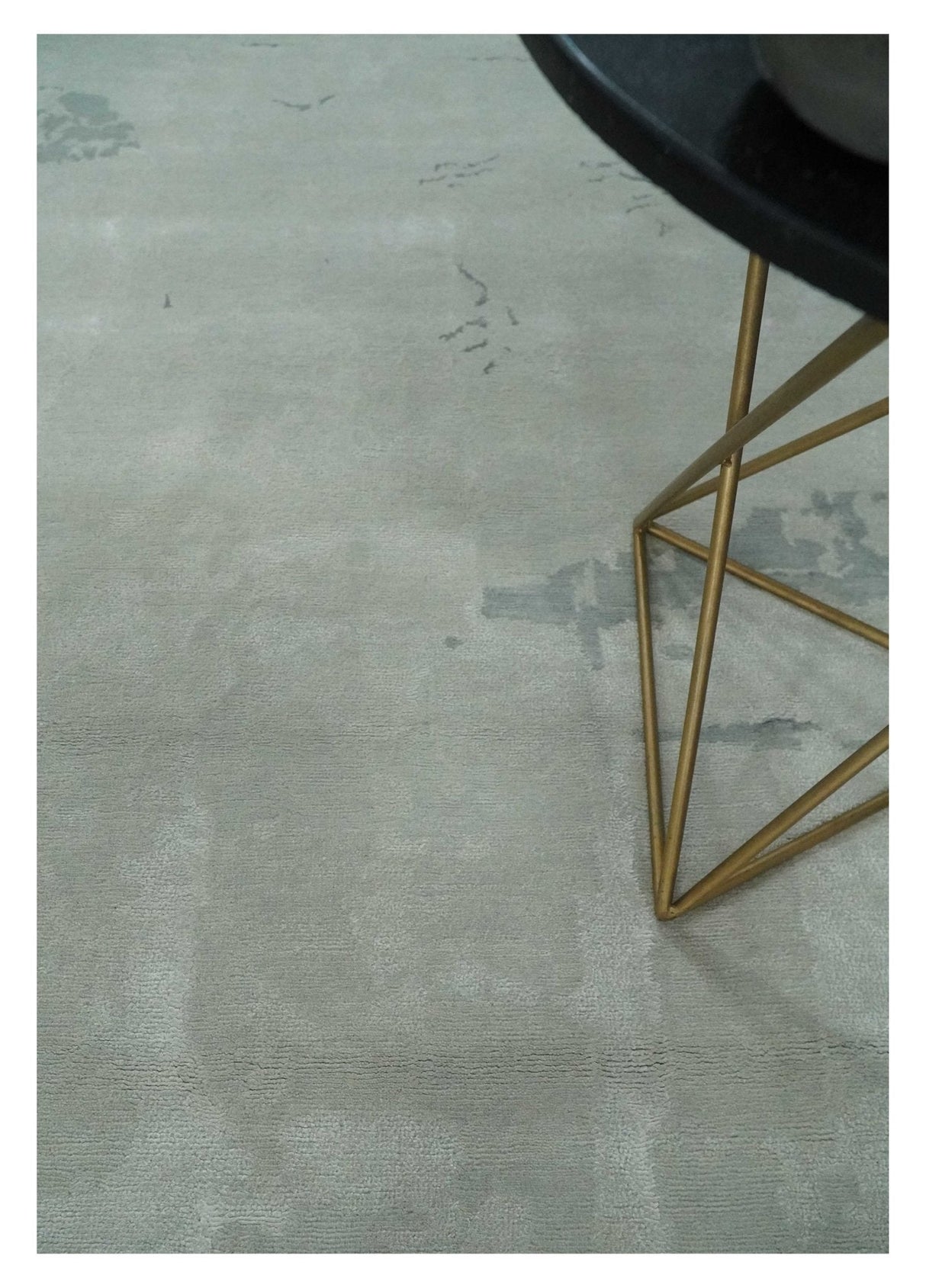 Modern Abstract Silver And Gray Hand knotted Art Silk Area Rug-Area Rug-Parc Decor