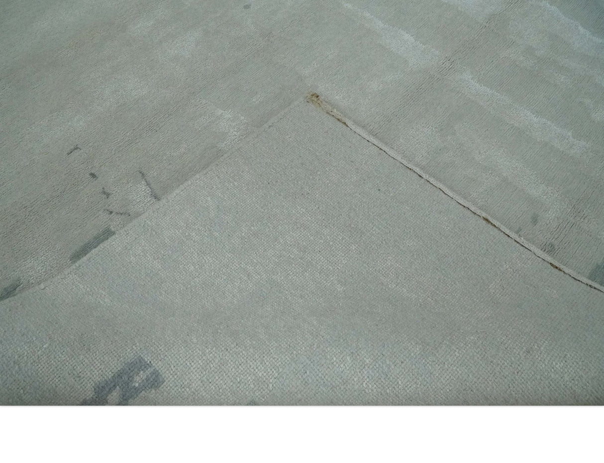 Modern Abstract Silver And Gray Hand knotted Art Silk Area Rug-Area Rug-Parc Decor